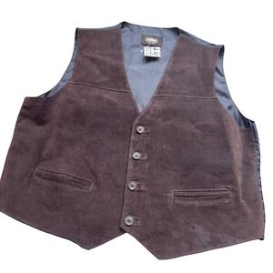 Vtg 90s Greatland Apparel Brown Suede Leather Vest Mens Button Front Pocket XL